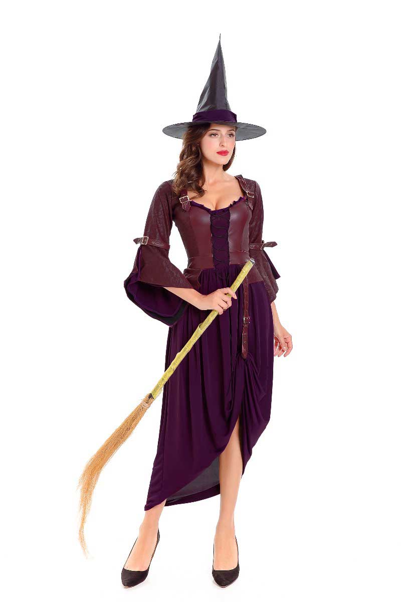 F1787 Adult Purple and Brown Salem Witch Costume